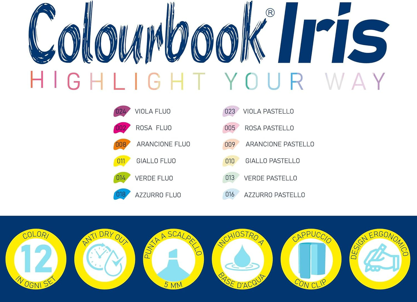 Desk Set 12 Evidenziatori - Colourbook IRIS