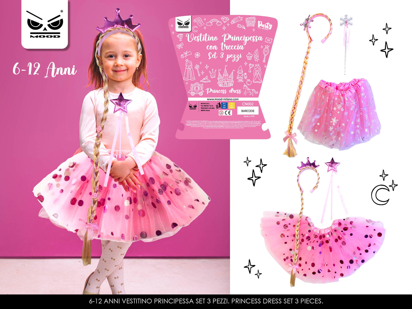 SET VESTITINO PRINCIPESSA CON TRECCIA 3 PZ