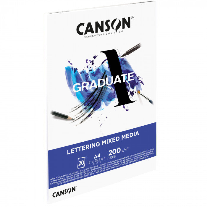CARTA DISEGNO GRANA FINA GRADUATE LETTERING MIX MEDIA 200 GR. BLOCCO 20 FOGLI CANSON