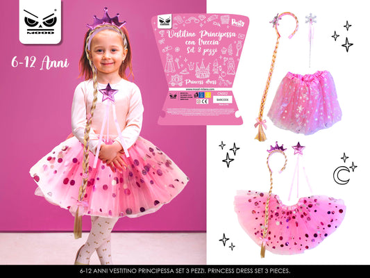 SET VESTITINO PRINCIPESSA CON TRECCIA 3 PZ
