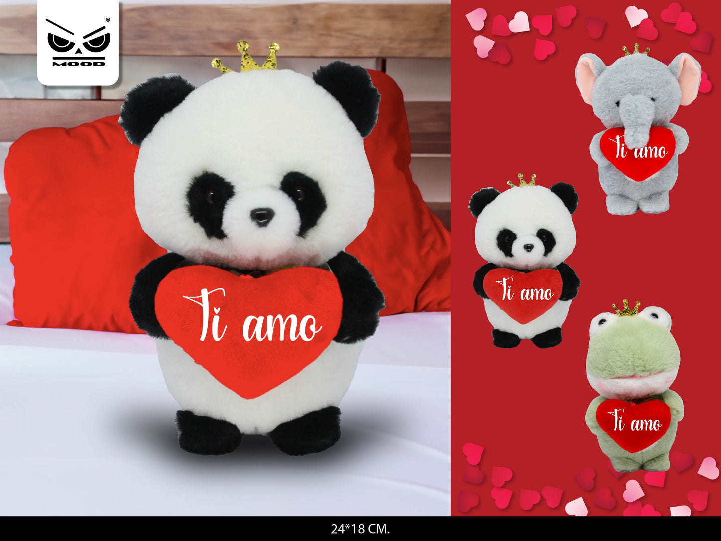 PELUCHE ANIMALE CORONA CON CUORE TI AMO