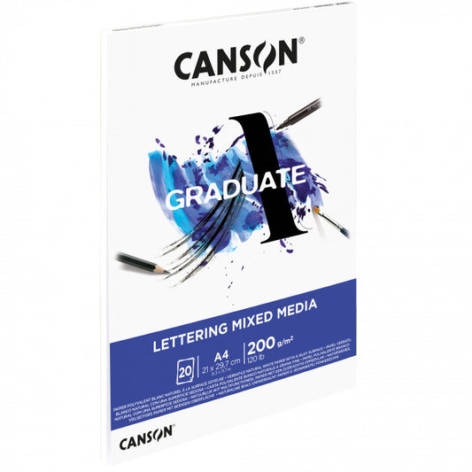CARTA DISEGNO GRANA FINA GRADUATE LETTERING MIX MEDIA 200 GR. BLOCCO 20 FOGLI CANSON