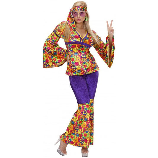 COSTUME HIPPIE GIRL IN VELLUTO CAMICIA, PANTALONI, FASCIA PER TESTA WIDMANN
