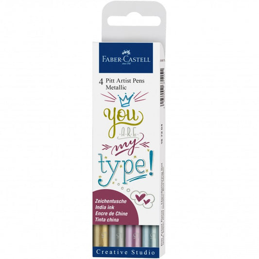 PENNARELLO CALLIGRAFICO PITT ARTIST PEN METALLIC SET 4 COLORI FABER-CASTELL